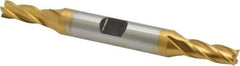Hertel - 1/4", 5/8" LOC, 3/8" Shank Diam, 3-3/8" OAL, 4 Flute, Cobalt Square End Mill - Double End, TiN Finish, Spiral Flute, 30° Helix, Centercutting, Right Hand Cut, Right Hand Flute - Exact Tool & Supply