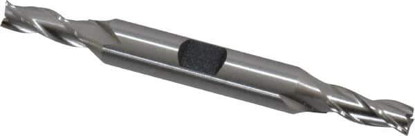 Hertel - 1/4", 5/8" LOC, 3/8" Shank Diam, 3-3/8" OAL, 3 Flute, High Speed Steel Square End Mill - Double End, Uncoated, Spiral Flute, 30° Helix, Centercutting, Right Hand Cut, Right Hand Flute - Exact Tool & Supply