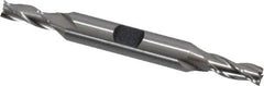 Hertel - 1/4", 5/8" LOC, 3/8" Shank Diam, 3-3/8" OAL, 3 Flute, High Speed Steel Square End Mill - Double End, Uncoated, Spiral Flute, 30° Helix, Centercutting, Right Hand Cut, Right Hand Flute - Exact Tool & Supply