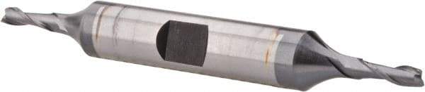 Hertel - 1/8", 3/8" LOC, 3/8" Shank Diam, 3-1/16" OAL, 2 Flute, High Speed Steel Square End Mill - Double End, TiCN Finish, Spiral Flute, 30° Helix, Centercutting, Right Hand Cut, Right Hand Flute - Exact Tool & Supply