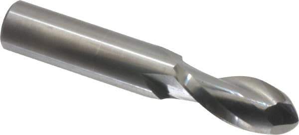 Onsrud - 1/2" Cutting Diam x 1-1/8" Length of Cut, 2 Flute, Upcut Spiral Router Bit - Uncoated, Right Hand Cut, Solid Carbide, 3" OAL x 1/2" Shank Diam, Ball End Taper, 30° Helix Angle - Exact Tool & Supply