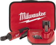 Milwaukee Tool - 3/8" Drive 12 Volt Inline Cordless Impact Wrench & Ratchet - 250 RPM, 35 Ft/Lb Torque, 1 Lithium-Ion Battery Included - Exact Tool & Supply