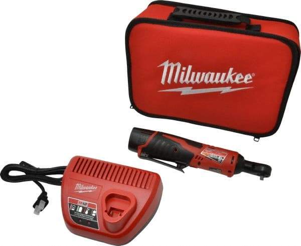 Milwaukee Tool - 1/4" Drive 12 Volt Inline Cordless Impact Wrench & Ratchet - 250 RPM, 30 Ft/Lb Torque, 1 Lithium-Ion Battery Included - Exact Tool & Supply