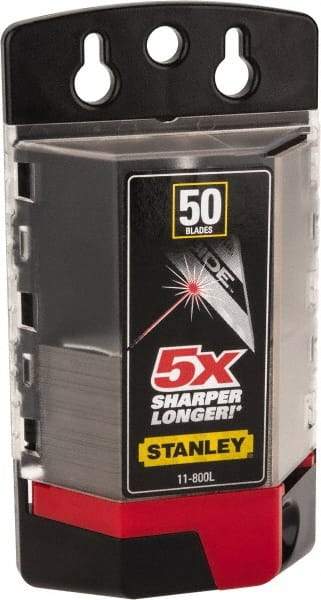 Stanley - 50 Piece Carbide-Tipped Utility Knife Blade - 61mm OAL, 0.022" Blade Thickness - Exact Tool & Supply