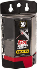 Stanley - 50 Piece Carbide-Tipped Utility Knife Blade - 61mm OAL, 0.022" Blade Thickness - Exact Tool & Supply
