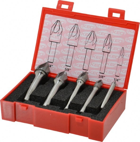 Keo - 5 Piece, 1/4 to 3/4" Head Diam, 60° Included Angle, Single End Countersink Set - Exact Tool & Supply