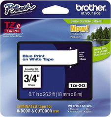 Brother - 3/4" Wide x 314.4" Long, White Plastic/Paper Tape Cassette - For Label Maker - Exact Tool & Supply