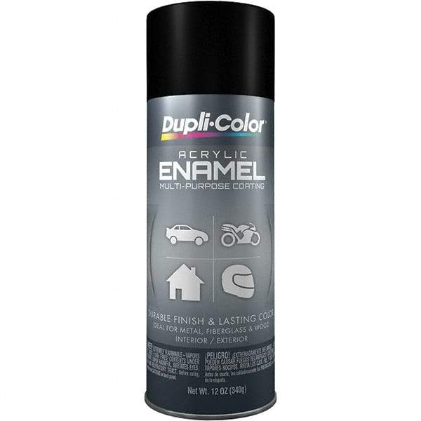 Dupli-Color - Black, Flat, Acrylic Enamel Spray Paint - 12 to 14 Sq Ft per Can, 12 oz Container - Exact Tool & Supply