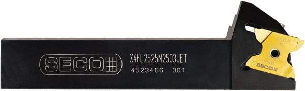 Seco - X4FR 1002503DJET, External, Right Hand, 0.169" Max Depth of Cut, 0.047" Min Groove Width, Indexable Grooving Tool Holder - X4GK25..R Insert Compatibility, 1" Shank Height, 1" Shank Width, 6" OAL, Through Coolant - Exact Tool & Supply