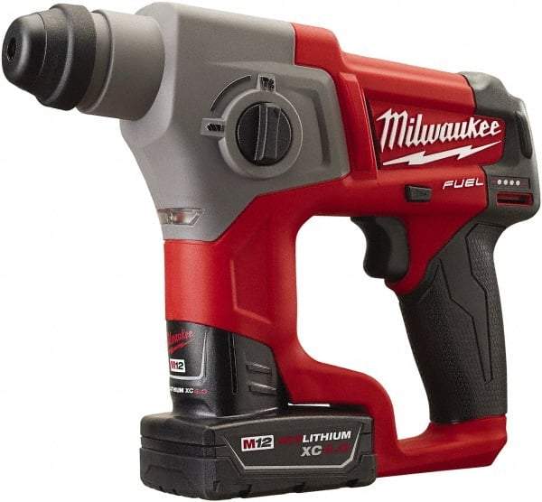 Milwaukee Tool - 12 Volt SDS Plus Chuck Cordless Rotary Hammer - 0 to 6,200 BPM, 0 to 900 RPM, Reversible - Exact Tool & Supply