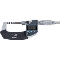 Mitutoyo - 0 to 1" Range, 0.00005" Resolution, Blade Throat IP54 Electronic Outside Micrometer - 0.00015" Accuracy, Ratchet Stop Thimble, Carbide-Tipped Face, SR44 Battery - Exact Tool & Supply