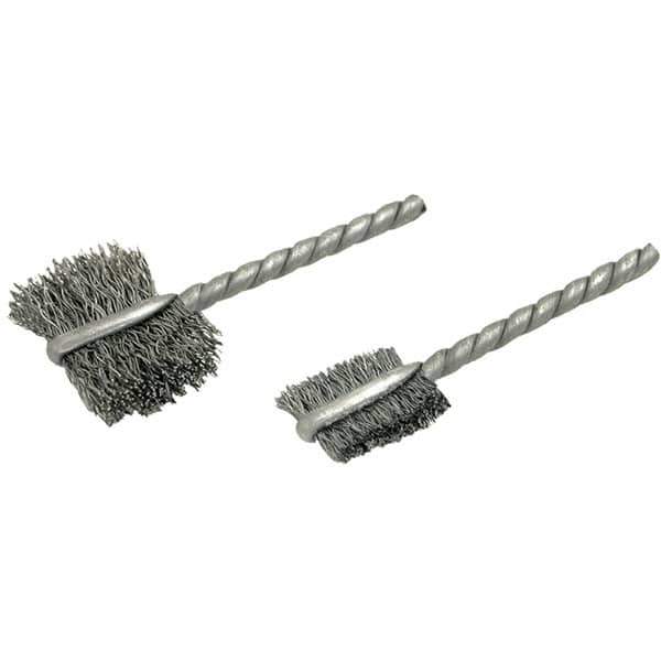 Brush Research Mfg. - 13/32" Diam Flat Steel Tube Brush - 0.008" Filament Diam, 9/16" Brush Length, 2-1/4" OAL, Steel Shank - Exact Tool & Supply