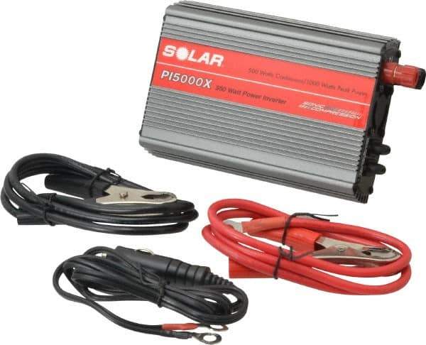 Solar - 2 Connection, 12 VDC Input, 120 VAC Output, 1,000 Peak Wattage, Power Inverter - 500 Watt Continuous Output Power - Exact Tool & Supply