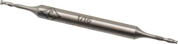 Cleveland - 1/16", 7/32" LOC, 3/16" Shank Diam, 2-1/2" OAL, 2 Flute, High Speed Steel Square End Mill - Double End, Uncoated, Spiral Flute, 30° Helix, Centercutting, Right Hand Cut, Right Hand Flute, Series HMD-2 - Exact Tool & Supply