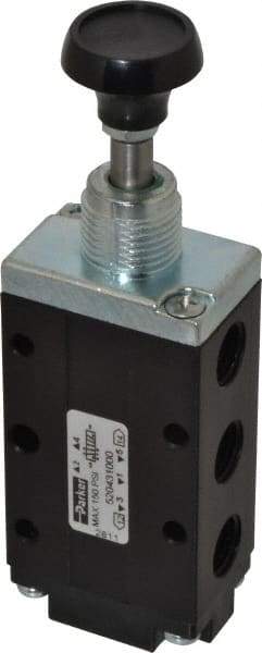 Parker - 0.83 CV Rate, 1/4" NPT Inlet Direct Air 4 Mechanical Spool Valve - 4 Way, 2 Position, Button Manual Return, 150 Max psi - Exact Tool & Supply