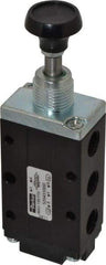 Parker - 0.83 CV Rate, 1/4" NPT Inlet Direct Air 4 Mechanical Spool Valve - 4 Way, 2 Position, Button Manual Return, 150 Max psi - Exact Tool & Supply