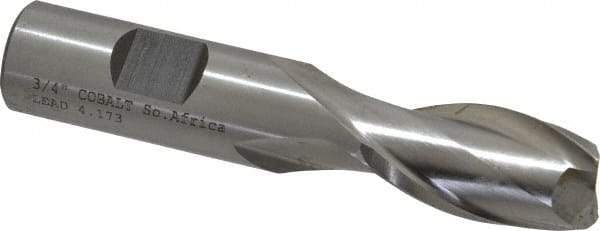 Cleveland - 3/4", 1-5/16" LOC, 3/4" Shank Diam, 3-7/8" OAL, 2 Flute, Cobalt Square End Mill - Single End, Uncoated, Spiral Flute, 30° Helix, Centercutting, Right Hand Cut, Right Hand Flute, Series HGC-2 - Exact Tool & Supply