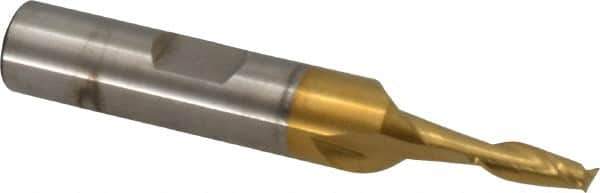 Cleveland - 5/32", 7/16" LOC, 3/8" Shank Diam, 2-3/8" OAL, 2 Flute, Cobalt Square End Mill - Single End, TiN Finish, Spiral Flute, 30° Helix, Centercutting, Right Hand Cut, Right Hand Flute, Series HGC-2 - Exact Tool & Supply