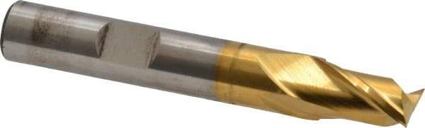 Cleveland - 3/8", 9/16" LOC, 3/8" Shank Diam, 2-1/2" OAL, 2 Flute, Cobalt Square End Mill - Single End, TiN Finish, Spiral Flute, 30° Helix, Centercutting, Right Hand Cut, Right Hand Flute, Series HGC-2 - Exact Tool & Supply