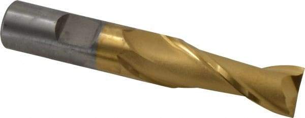 Cleveland - 5/8", 1-5/16" LOC, 5/8" Shank Diam, 3-3/4" OAL, 2 Flute, Cobalt Square End Mill - Single End, TiN Finish, Spiral Flute, 30° Helix, Centercutting, Right Hand Cut, Right Hand Flute, Series HGC-2 - Exact Tool & Supply