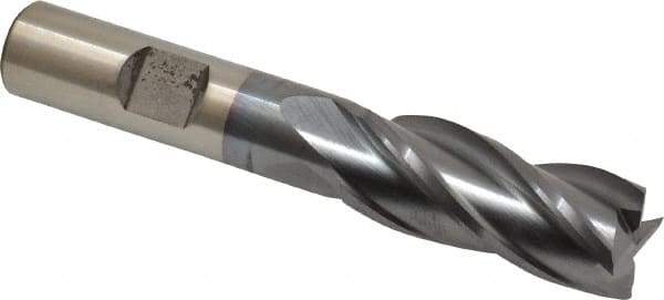 Cleveland - 19/32", 1-3/8" LOC, 1/2" Shank Diam, 3-3/8" OAL, 4 Flute, High Speed Steel Square End Mill - Single End, TiCN Finish, Spiral Flute, 30° Helix, Centercutting, Right Hand Cut, Right Hand Flute, Series HG-4C - Exact Tool & Supply
