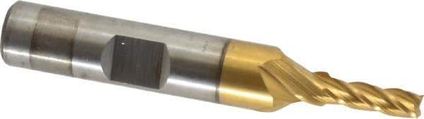 Cleveland - 5/32", 1/2" LOC, 3/8" Shank Diam, 2-3/8" OAL, 4 Flute, High Speed Steel Square End Mill - Single End, TiN Finish, Spiral Flute, 30° Helix, Centercutting, Right Hand Cut, Right Hand Flute, Series HG-4C - Exact Tool & Supply