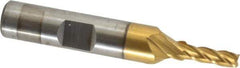 Cleveland - 5/32", 1/2" LOC, 3/8" Shank Diam, 2-3/8" OAL, 4 Flute, High Speed Steel Square End Mill - Single End, TiN Finish, Spiral Flute, 30° Helix, Centercutting, Right Hand Cut, Right Hand Flute, Series HG-4C - Exact Tool & Supply