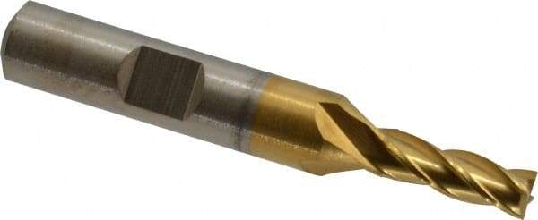 Cleveland - 7/32", 5/8" LOC, 3/8" Shank Diam, 2-7/16" OAL, 4 Flute, High Speed Steel Square End Mill - Single End, TiN Finish, Spiral Flute, 30° Helix, Centercutting, Right Hand Cut, Right Hand Flute, Series HG-4C - Exact Tool & Supply