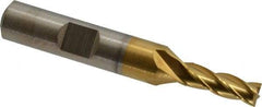Cleveland - 7/32", 5/8" LOC, 3/8" Shank Diam, 2-7/16" OAL, 4 Flute, High Speed Steel Square End Mill - Single End, TiN Finish, Spiral Flute, 30° Helix, Centercutting, Right Hand Cut, Right Hand Flute, Series HG-4C - Exact Tool & Supply