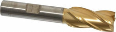 Cleveland - 1/2", 1" LOC, 3/8" Shank Diam, 2-11/16" OAL, 4 Flute, High Speed Steel Square End Mill - Single End, TiN Finish, Spiral Flute, 30° Helix, Centercutting, Right Hand Cut, Right Hand Flute, Series HG-4C - Exact Tool & Supply