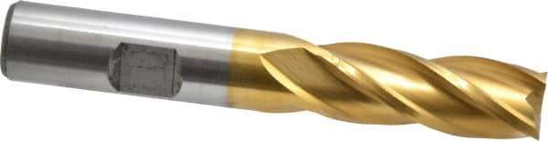 Cleveland - 1/2", 1-1/4" LOC, 1/2" Shank Diam, 3-1/4" OAL, 4 Flute, High Speed Steel Square End Mill - Single End, TiN Finish, Spiral Flute, 30° Helix, Centercutting, Right Hand Cut, Right Hand Flute, Series HG-4C - Exact Tool & Supply