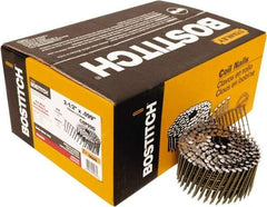 Stanley Bostitch - 13 Gauge 0.099" Shank Diam 2-1/2" Long Framing Nails for Power Nailers - Steel, Yellow Zinc Finish, Smooth Shank, Coil Wire Collation, Round Head, Diamond Point - Exact Tool & Supply