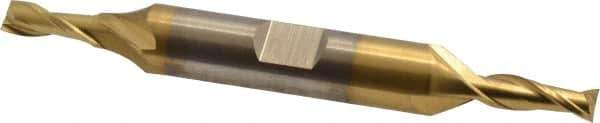Cleveland - 3/16", 7/16" LOC, 3/8" Shank Diam, 3-1/4" OAL, 2 Flute, High Speed Steel Square End Mill - Double End, TiN Finish, Spiral Flute, 30° Helix, Centercutting, Right Hand Cut, Right Hand Flute, Series HD-2 - Exact Tool & Supply