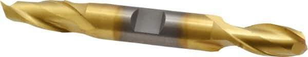 Cleveland - 7/16", 13/16" LOC, 1/2" Shank Diam, 4-1/8" OAL, 2 Flute, High Speed Steel Square End Mill - Double End, TiN Finish, Spiral Flute, 30° Helix, Centercutting, Right Hand Cut, Right Hand Flute, Series HD-2 - Exact Tool & Supply