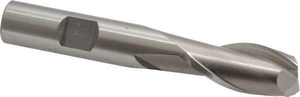 Cleveland - 9/16", 1-1/8" LOC, 1/2" Shank Diam, 3-3/8" OAL, 2 Flute, High Speed Steel Square End Mill - Single End, Uncoated, Spiral Flute, 30° Helix, Centercutting, Right Hand Cut, Right Hand Flute, Series HG-2 - Exact Tool & Supply