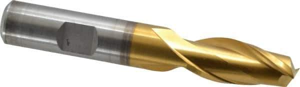 Cleveland - 1/2", 1" LOC, 1/2" Shank Diam, 3-1/4" OAL, 2 Flute, High Speed Steel Square End Mill - Single End, TiN Finish, Spiral Flute, 30° Helix, Centercutting, Right Hand Cut, Right Hand Flute, Series HG-2 - Exact Tool & Supply