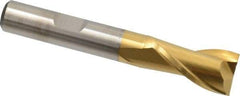 Cleveland - 1/2", 13/16" LOC, 3/8" Shank Diam, 2-11/16" OAL, 2 Flute, High Speed Steel Square End Mill - Single End, TiN Finish, Spiral Flute, 30° Helix, Centercutting, Right Hand Cut, Right Hand Flute, Series HG-2 - Exact Tool & Supply