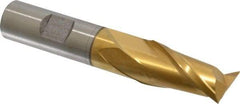 Cleveland - 11/16", 1-5/16" LOC, 5/8" Shank Diam, 3-3/4" OAL, 2 Flute, High Speed Steel Square End Mill - Single End, TiN Finish, Spiral Flute, 30° Helix, Centercutting, Right Hand Cut, Right Hand Flute, Series HG-2 - Exact Tool & Supply