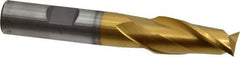 Cleveland - 35/64", 1-1/8" LOC, 1/2" Shank Diam, 3-3/8" OAL, 2 Flute, High Speed Steel Square End Mill - Single End, TiN Finish, Spiral Flute, 30° Helix, Centercutting, Right Hand Cut, Right Hand Flute, Series HG-2 - Exact Tool & Supply