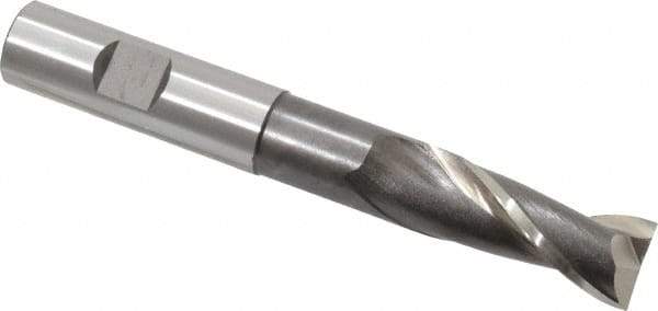 Cleveland - 5/8", 1-3/8" LOC, 5/8" Shank Diam, 4-5/8" OAL, 2 Flute, High Speed Steel Square End Mill - Single End, Uncoated, Spiral Flute, 30° Helix, Centercutting, Right Hand Cut, Right Hand Flute, Series HGN-2 - Exact Tool & Supply