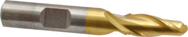 Cleveland - 5/16" Diam, 3/4" LOC, 2 Flute High Speed Steel Ball End Mill - TiN Finish, Single End, 2-1/2" OAL, 3/8" Shank Diam, Spiral Flute - Exact Tool & Supply