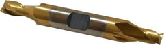 Cleveland - 1/4", 3/8" LOC, 3/8" Shank Diam, 2-7/8" OAL, 2 Flute, High Speed Steel Square End Mill - Double End, TiN Finish, Spiral Flute, 30° Helix, Centercutting, Right Hand Cut, Right Hand Flute, Series HD-2 - Exact Tool & Supply