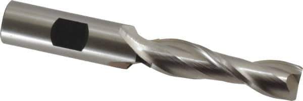Cleveland - 17/32", 2" LOC, 5/8" Shank Diam, 4-5/8" OAL, 2 Flute, High Speed Steel Square End Mill - Single End, Uncoated, Spiral Flute, 30° Helix, Centercutting, Right Hand Cut, Right Hand Flute, Series HG-2 - Exact Tool & Supply
