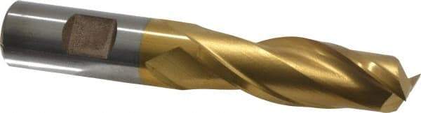 Cleveland - 3/4", 2-1/4" LOC, 3/4" Shank Diam, 5-1/4" OAL, 2 Flute, High Speed Steel Square End Mill - Single End, TiN Finish, Spiral Flute, 30° Helix, Centercutting, Right Hand Cut, Right Hand Flute, Series HG-2 - Exact Tool & Supply