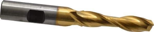 Cleveland - 13/32", 1-3/4" LOC, 1/2" Shank Diam, 3-1/4" OAL, 2 Flute, High Speed Steel Square End Mill - Single End, TiN Finish, Spiral Flute, 30° Helix, Centercutting, Right Hand Cut, Right Hand Flute, Series HG-2 - Exact Tool & Supply