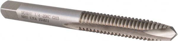 Made in USA - 1/4-20 UNC 3B 2 Flute Bright Finish High Speed Steel Spiral Point Tap - Exact Tool & Supply