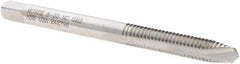 Made in USA - #8-32 UNC, 2 Flute, Bright Finish, High Speed Steel Spiral Point Tap - Plug Chamfer, Right Hand Thread, 2-1/8" OAL, 3/4" Thread Length, 2B Class of Fit - Exact Tool & Supply