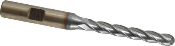 Cleveland - 1/4" Diam, 1-3/4" LOC, 4 Flute High Speed Steel Ball End Mill - TiCN Finish, Single End, 3-9/16" OAL, 3/8" Shank Diam, Spiral Flute - Exact Tool & Supply