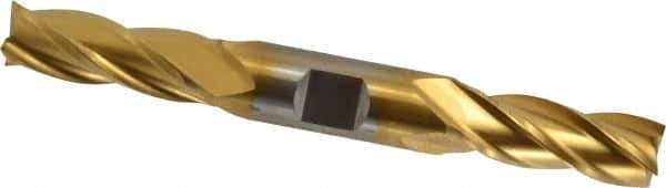 Cleveland - 9/16", 1-3/8" LOC, 5/8" Shank Diam, 5" OAL, 4 Flute, High Speed Steel Square End Mill - Double End, TiN Finish, Spiral Flute, 30° Helix, Centercutting, Right Hand Cut, Right Hand Flute, Series HD-4C - Exact Tool & Supply