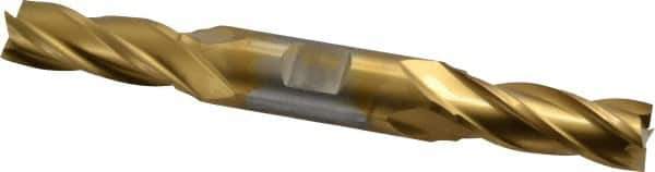 Cleveland - 17/32", 1-3/8" LOC, 5/8" Shank Diam, 5" OAL, 4 Flute, High Speed Steel Square End Mill - Double End, TiN Finish, Spiral Flute, 30° Helix, Centercutting, Right Hand Cut, Right Hand Flute, Series HD-4C - Exact Tool & Supply